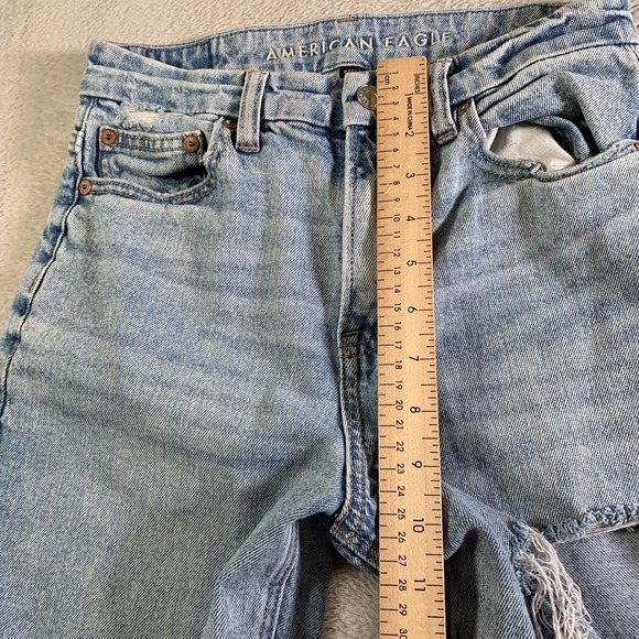 American Eagle Curvy 90s Straight Jeans Womens 0 Light Wash High Rise Distressed - Picture 5 of 15